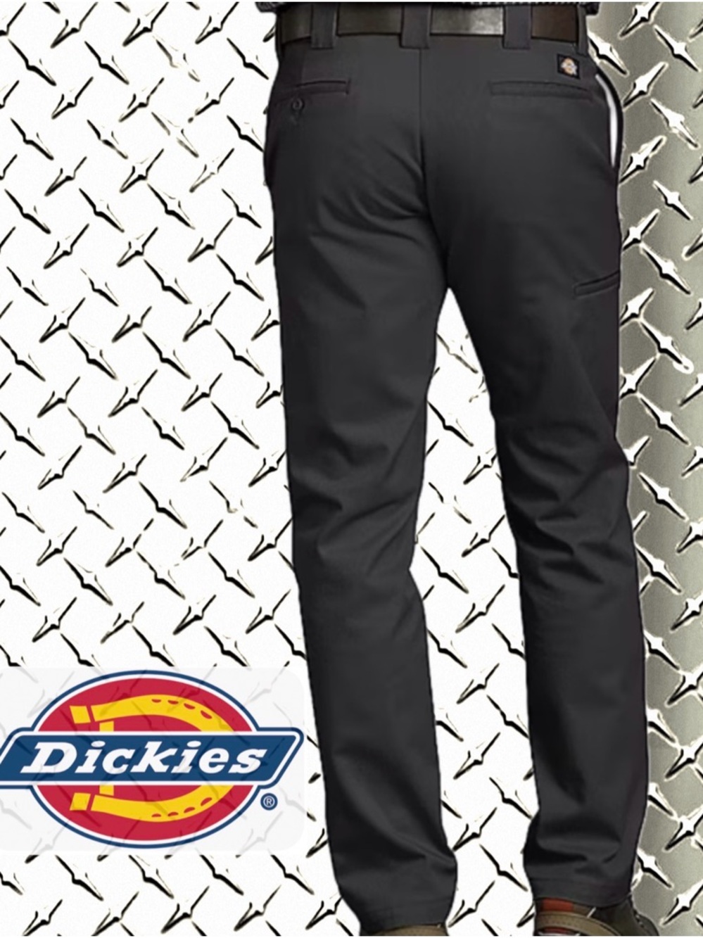 Dickies Men's Slim Fit Skinny Leg Teill Work Pants in Black - Picture 2 of 6